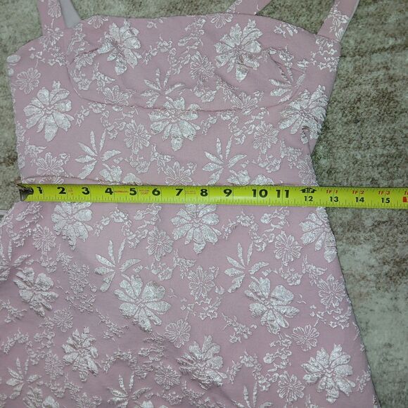 Coquette Pink Floral Jacquard Mini Dress Lace Up Corset Back Sexy Romantic NWT L - Picture 14 of 16